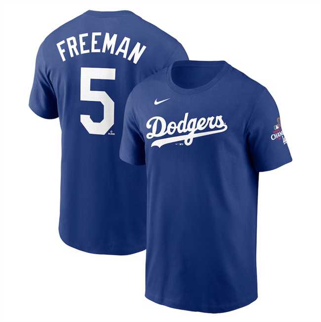 Men's Los Angeles Dodgers #5 Freddie Freeman Royal 2024 World Series Champions Name & Number T-Shirt,We sell and wholesale Men's Los Angeles Dodgers #5 Freddie Freeman Royal 2024 World Series Champions Name & Number T-Shirt on line form chian!